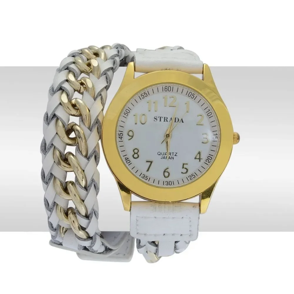 4 FOR $20 STRADA Watch Faux White Leather Band